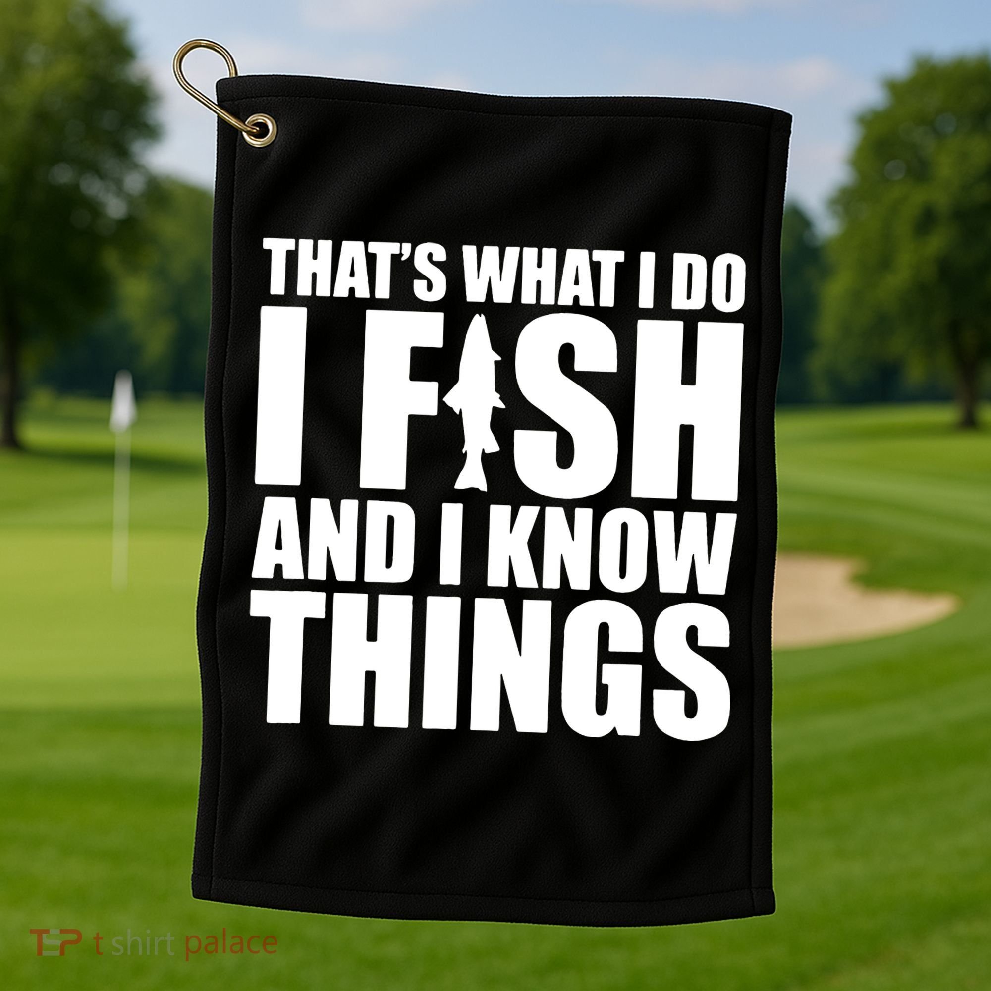 I Fish and I Know Things Fishing Fisherman Father’s Day Gift Golf Towel