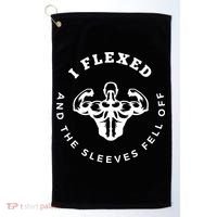 I Flexed And The Sleeves Fell Off Funny Gym Workout Golf Towel thumb 0