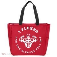 I Flexed And The Sleeves Fell Off Funny Gym Workout Tote Bag thumb 0