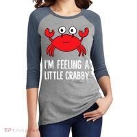I'm Feeling A Little Crabby Funny Cartoon Crab Lobster Women's Tri-Blend 3/4-Sleeve Raglan Shirt thumb 2