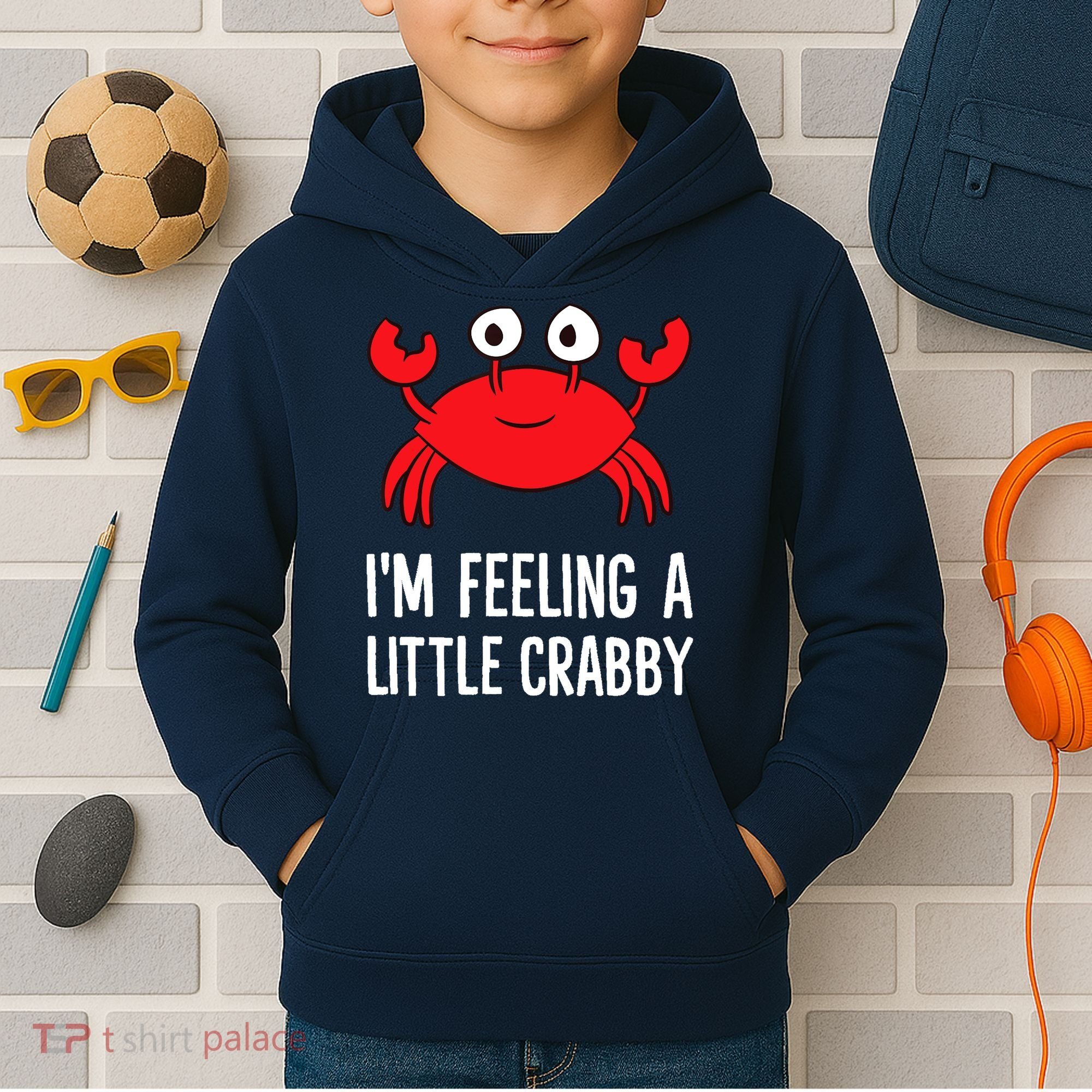 I'm Feeling A Little Crabby Funny Cartoon Crab Lobster Kids Hoodie