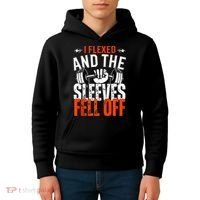 I Flexed and The Sleeves Fell Off Fun Sleeveless Gym Workout Kids Hoodie thumb 4