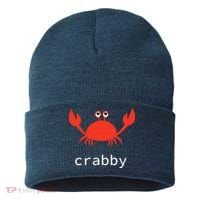 I'm Feeling A Little Crabby Funny Cartoon Crab Sustainable Knit Beanie thumb 0