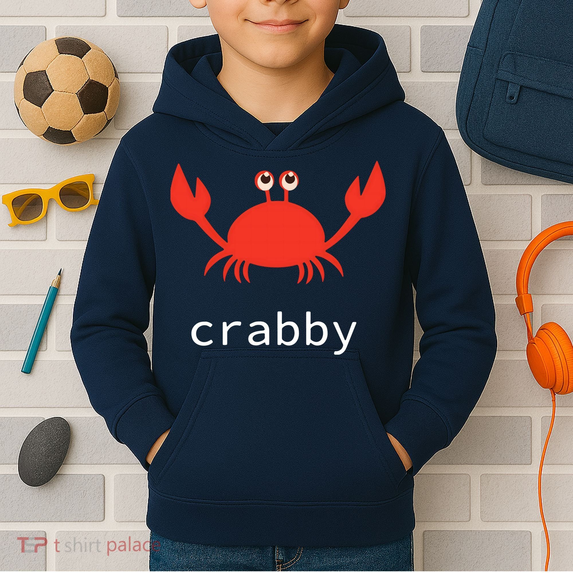 I'm Feeling A Little Crabby Funny Cartoon Crab Kids Hoodie