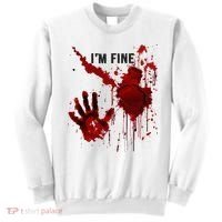 IM Fine Bloody Hand Blood Stained Blood Splatter Halloween Sweatshirt thumb 0