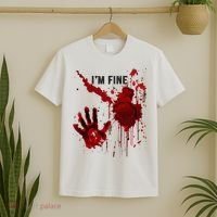 IM Fine Bloody Hand Blood Stained Blood Splatter Halloween T-Shirt thumb 2