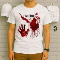 IM Fine Bloody Hand Blood Stained Blood Splatter Halloween T-Shirt thumb 6