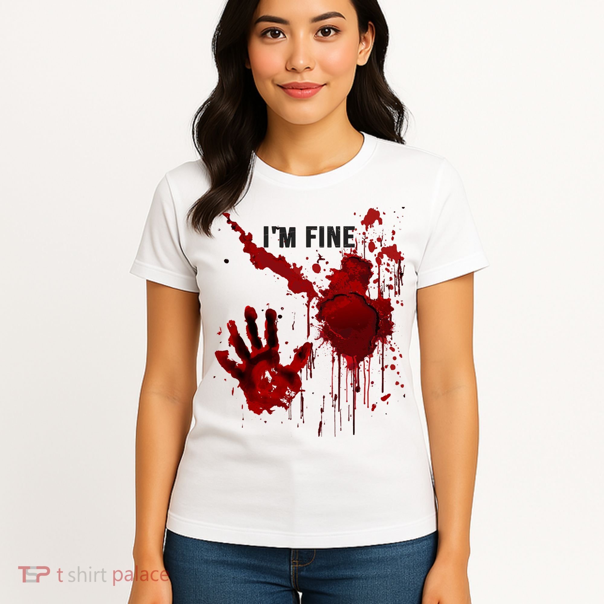 Im Fine Bloody Hand Bloodstained Blood Splatter Halloween Women's T-Shirt