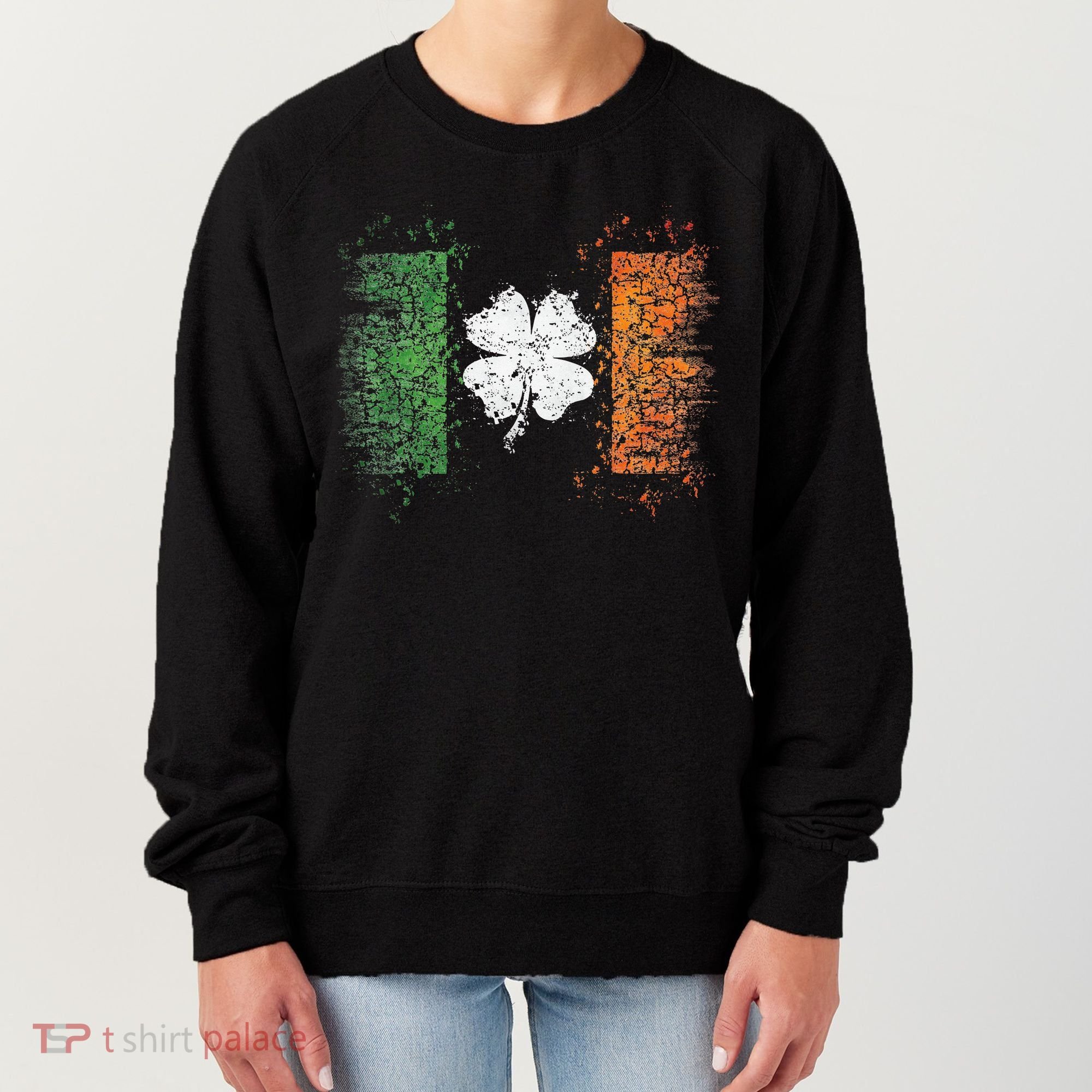 Irish Flag Distressed Shamrock ST Patrick's Day Women's Sweatshirt