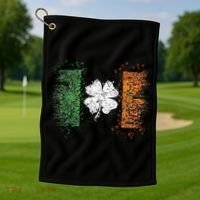 Irish Flag Distressed Shamrock ST Patrick's Day Golf Towel thumb 1