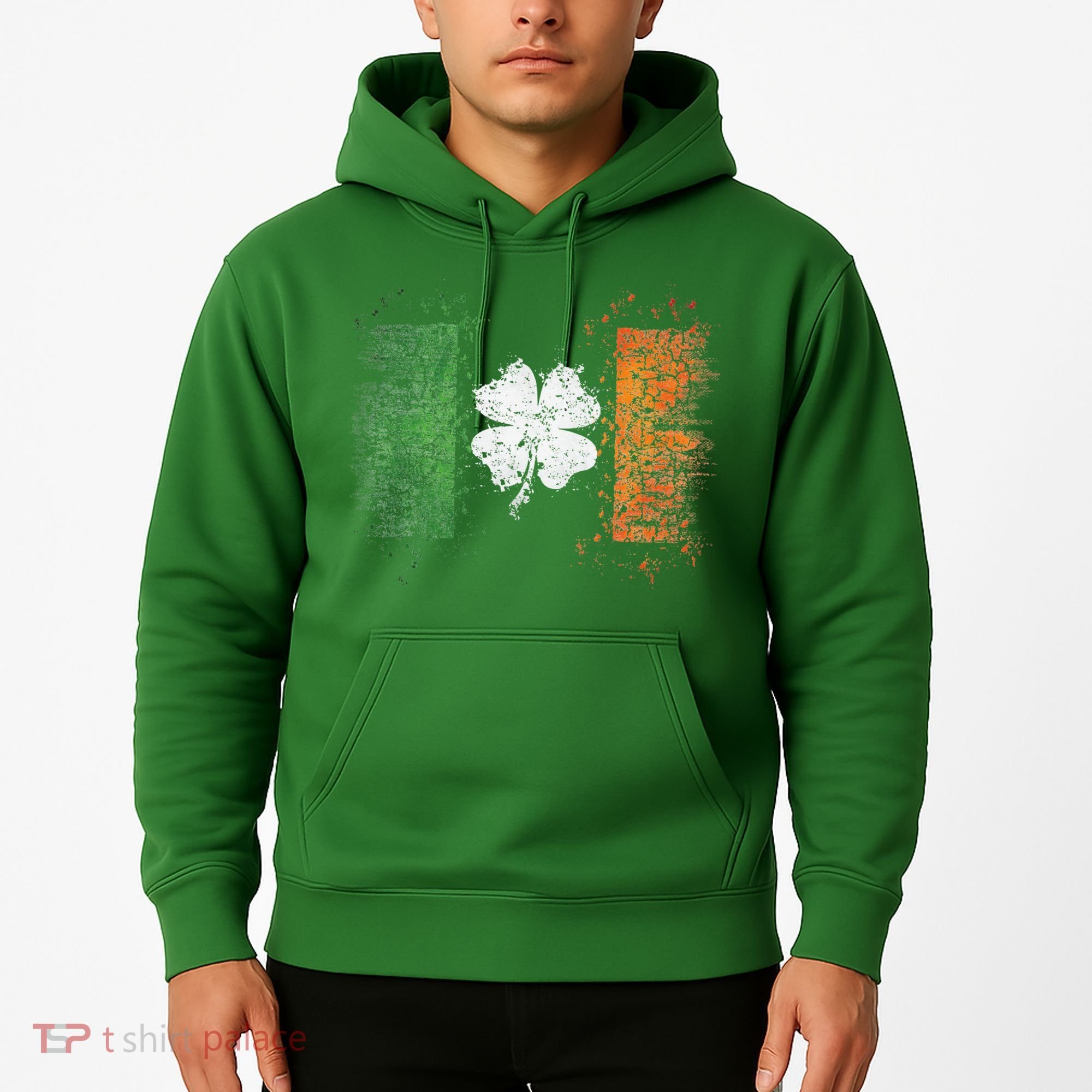 Irish Flag Distressed Shamrock ST Patrick's Day Hoodie