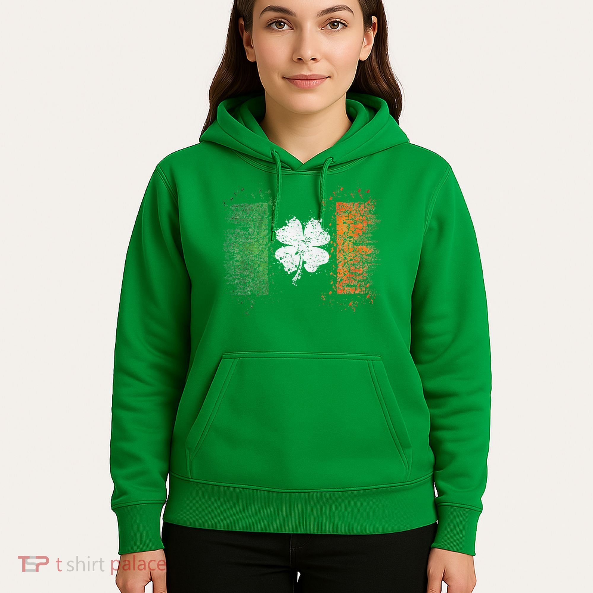 Irish Flag Distressed Shamrock ST Patrick's Day Hoodie