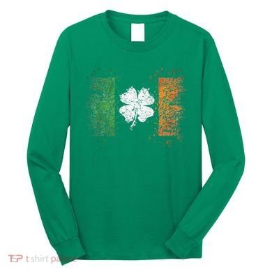 Irish Flag Distressed Shamrock ST Patrick's Day Long Sleeve Shirt