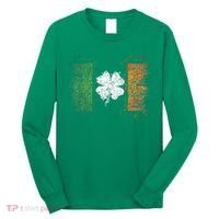 Irish Flag Distressed Shamrock ST Patrick's Day Long Sleeve Shirt thumb 0