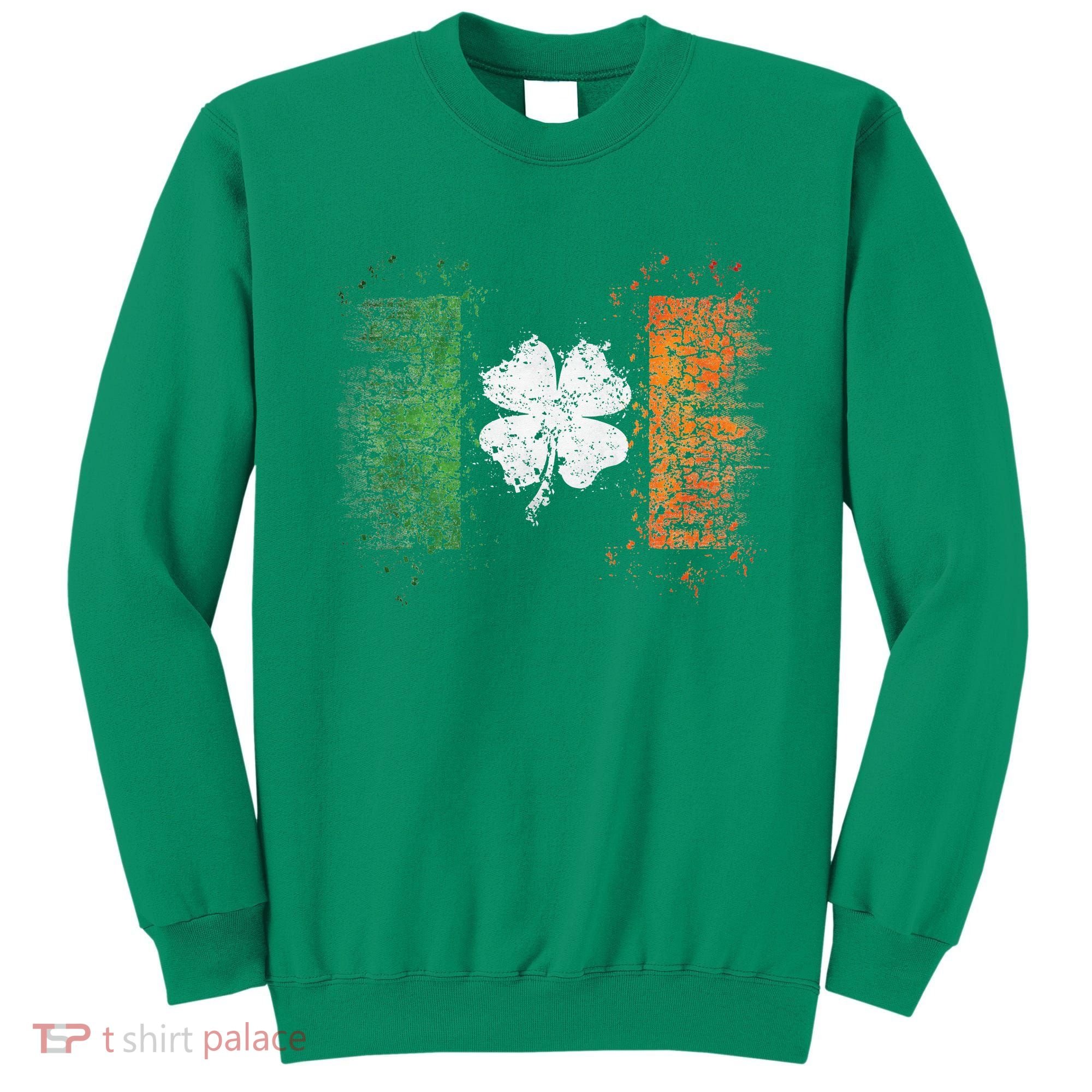 Irish Flag Distressed Shamrock ST Patrick's Day Sweatshirt