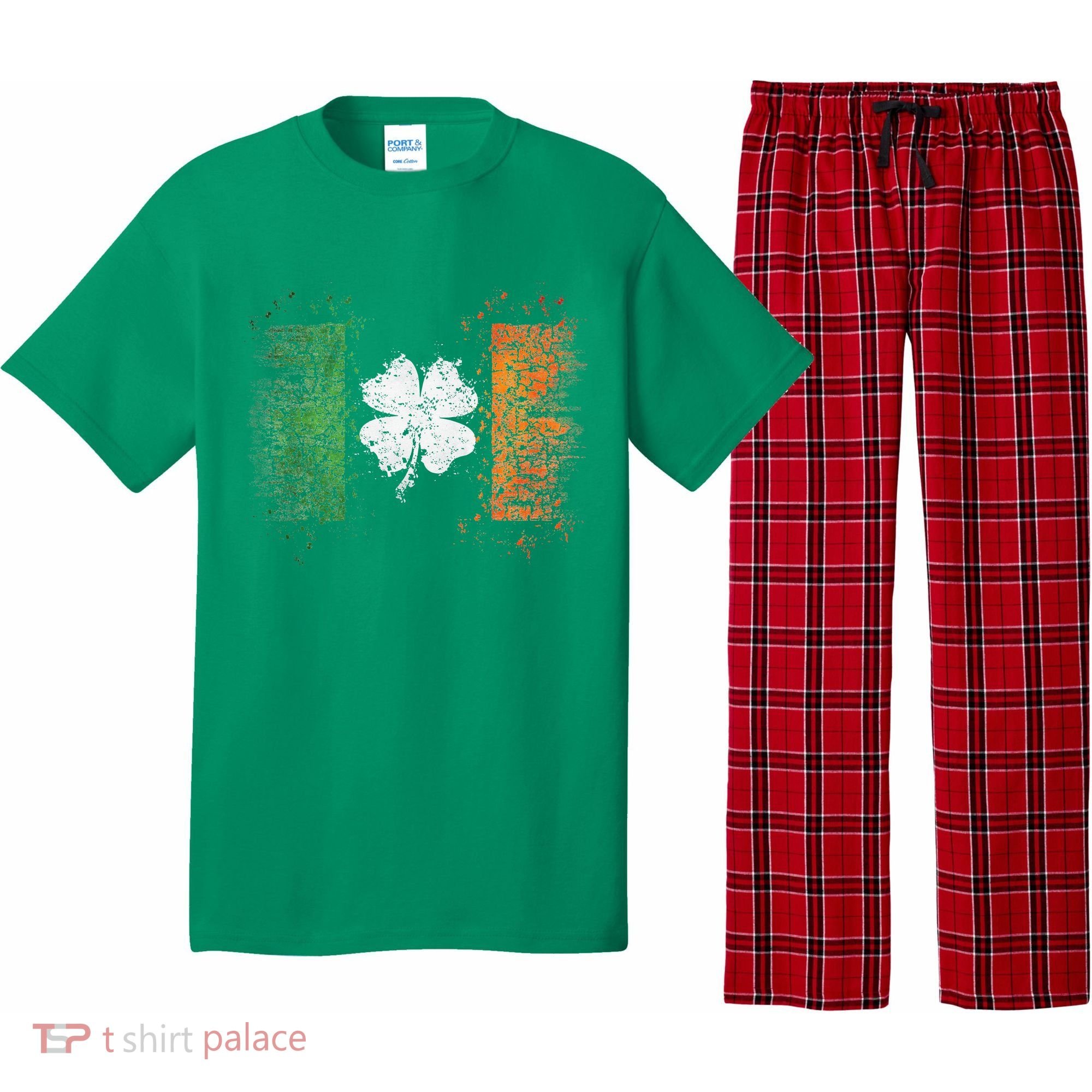 Irish Flag Distressed Shamrock ST Patrick's Day Pajama Set