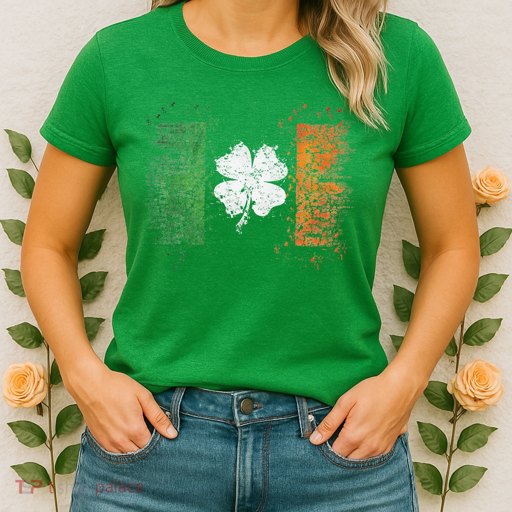 Irish Flag Distressed Shamrock ST Patrick's Day Women's T-Shirt