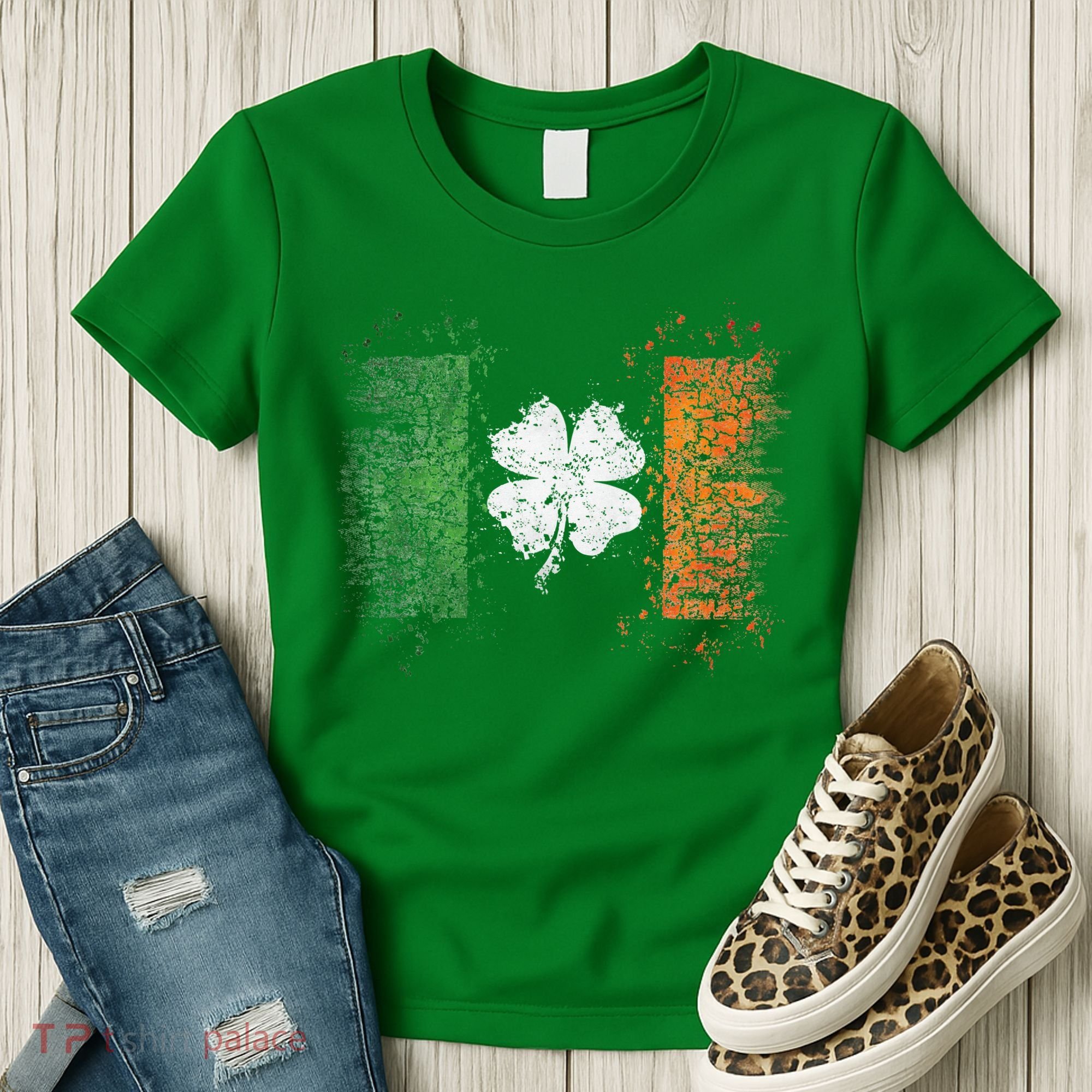 Irish Flag Distressed Shamrock ST Patrick's Day Women's T-Shirt