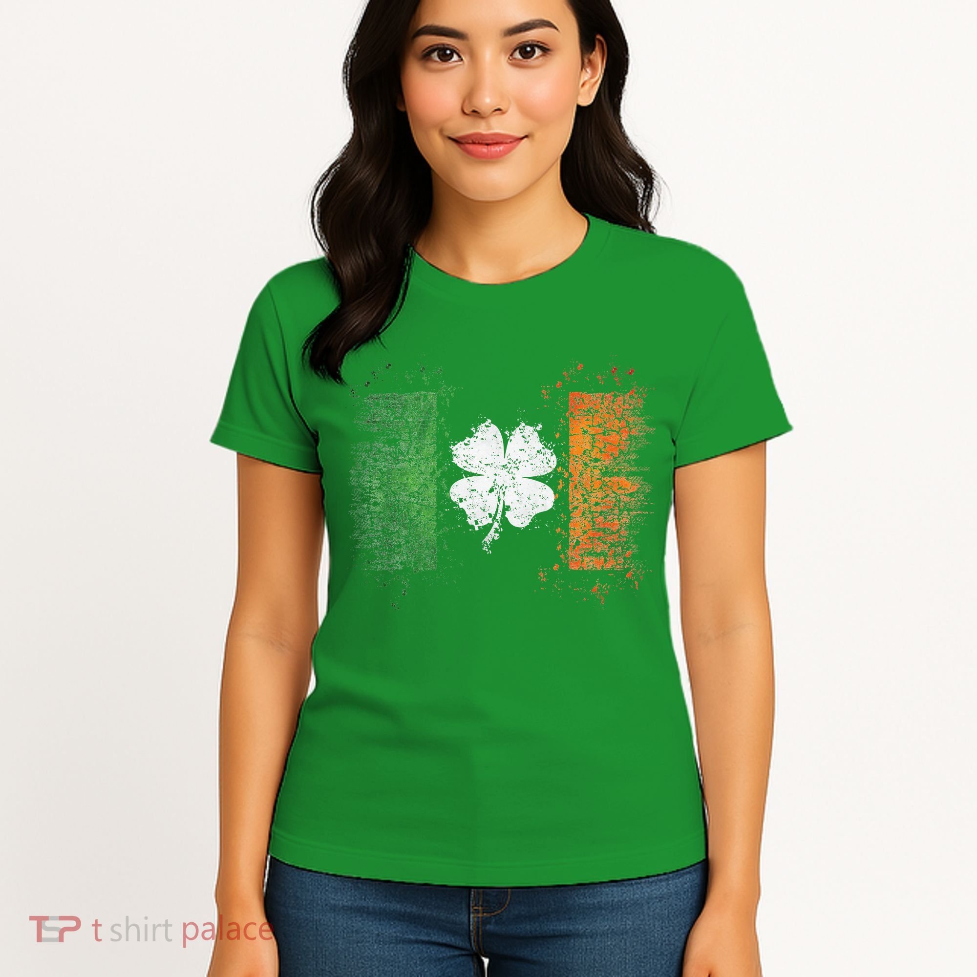 Irish Flag Distressed Shamrock ST Patrick's Day Women's T-Shirt
