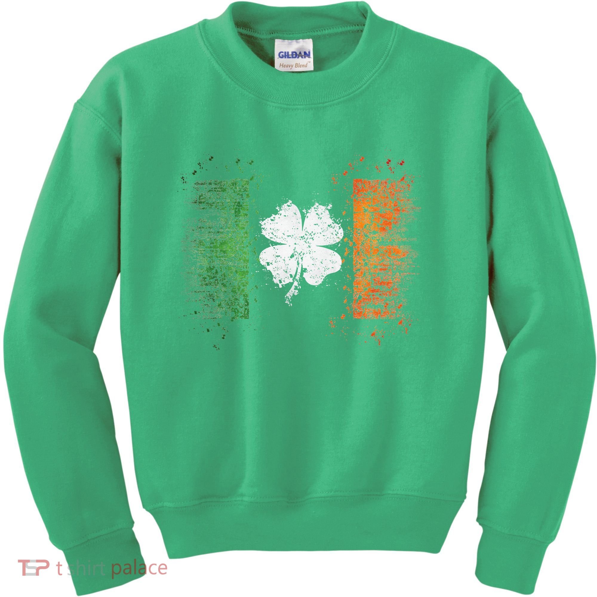 Irish Flag Distressed Shamrock ST Patrick's Day Kids Sweatshirt