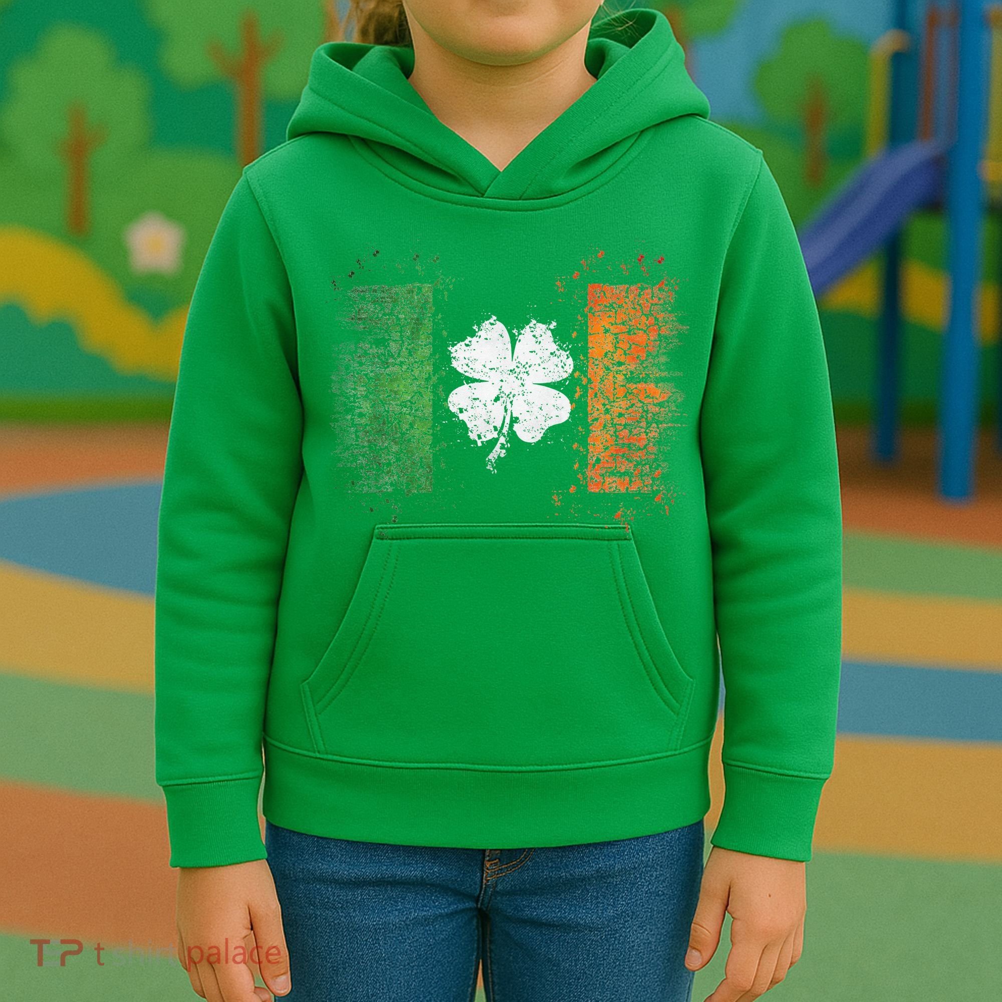 Irish Flag Distressed Shamrock ST Patrick's Day Kids Hoodie