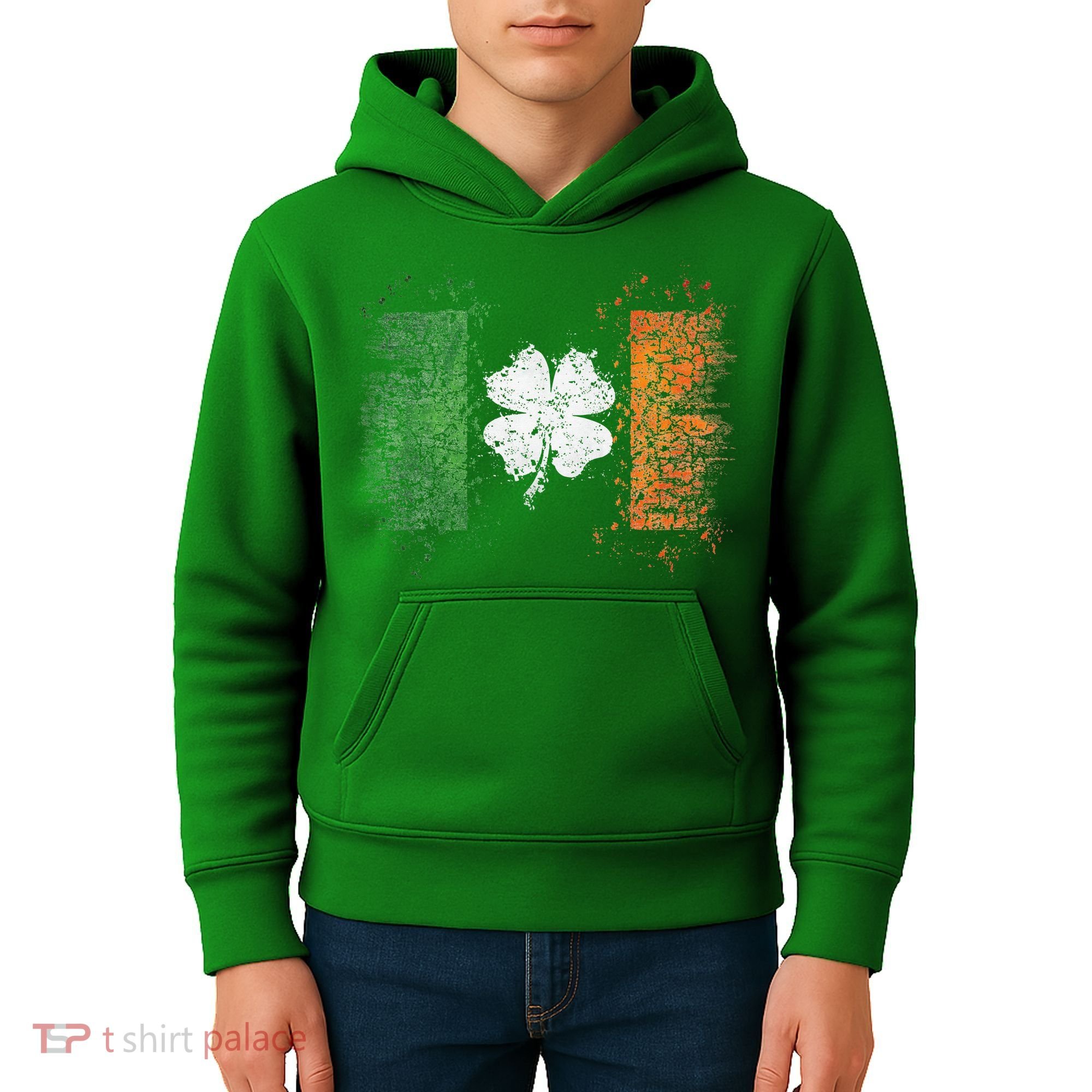Irish Flag Distressed Shamrock ST Patrick's Day Kids Hoodie