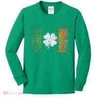 Irish Flag Distressed Shamrock ST Patrick's Day Kids Long Sleeve Shirt thumb 0