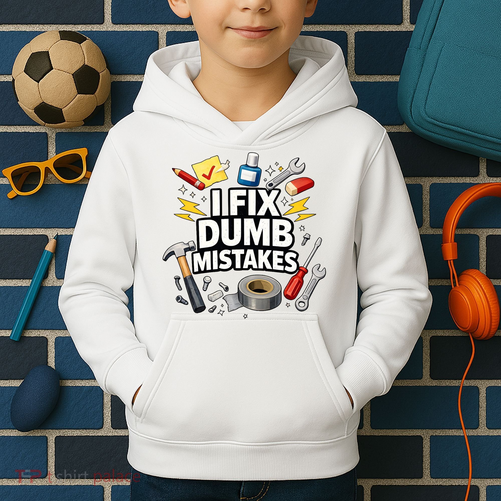 I Fix Dumb Mistakes Funny Handyman Graphic Kids Hoodie