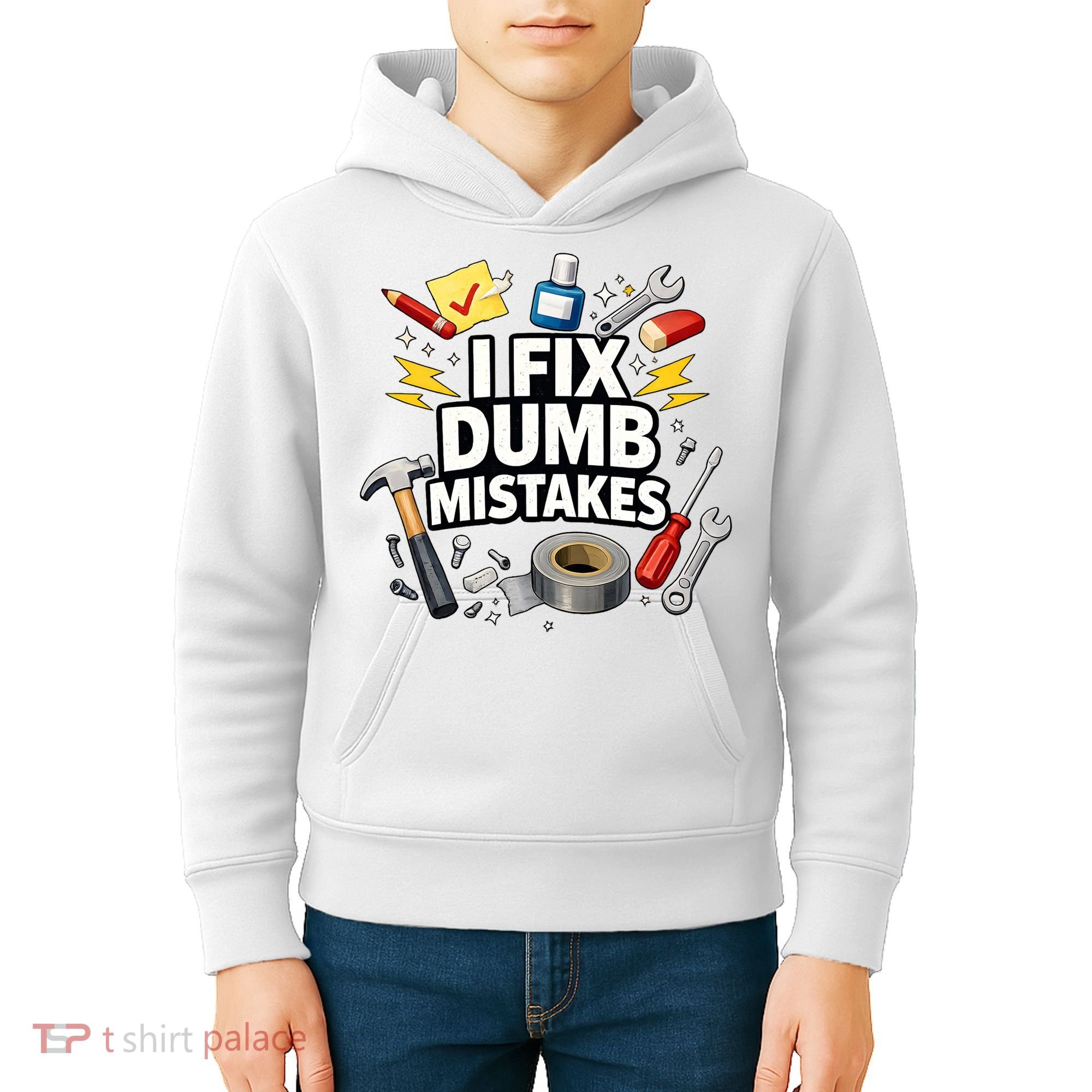 I Fix Dumb Mistakes Funny Handyman Graphic Kids Hoodie