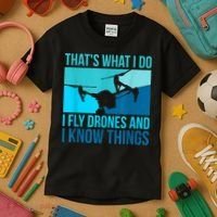 I Fly Drones & I Know Things Kids T-Shirt thumb 3