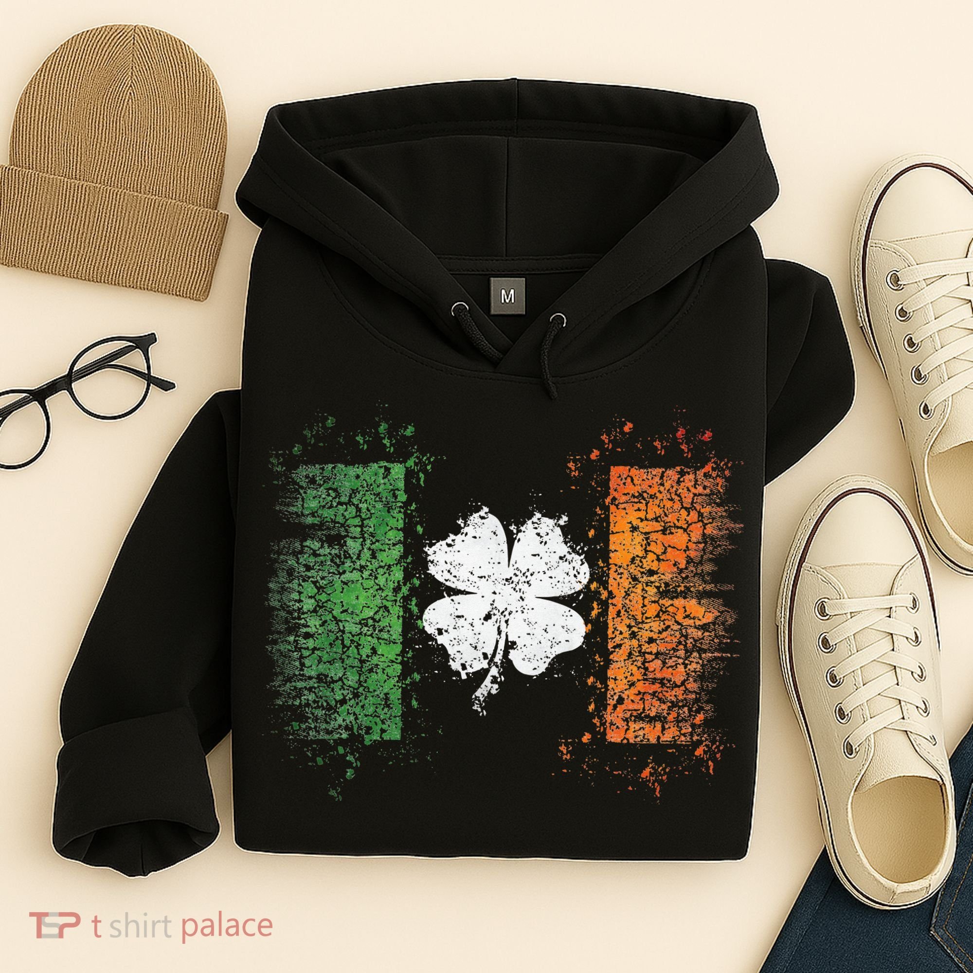 Irish flag Distressed Shamrock ST Patrick's Day Hoodie
