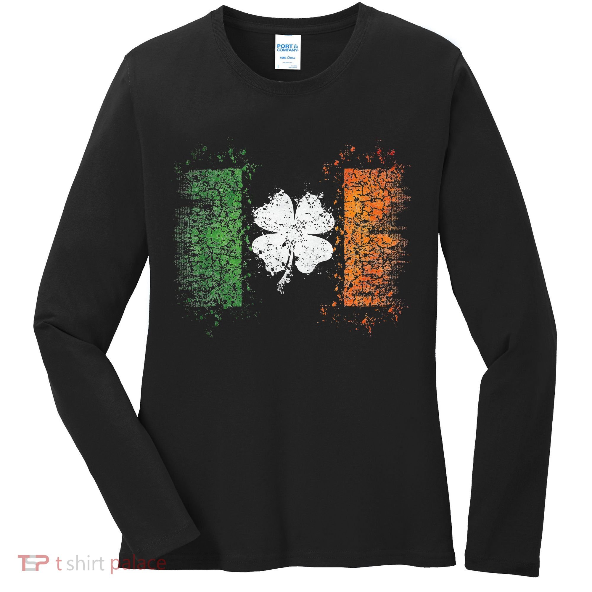 Irish flag Distressed Shamrock ST Patrick's Day Women's Long Sleeve Shirt