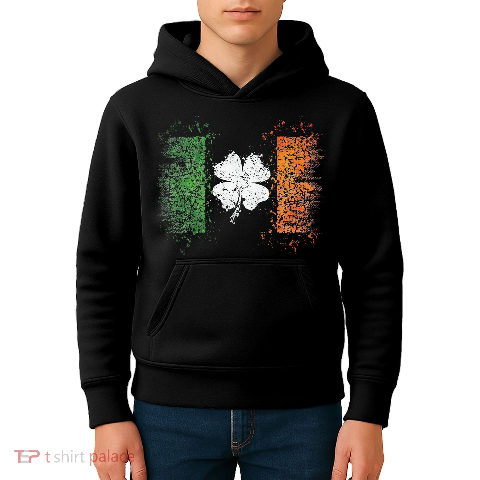 Irish flag Distressed Shamrock ST Patrick's Day Kids Hoodie