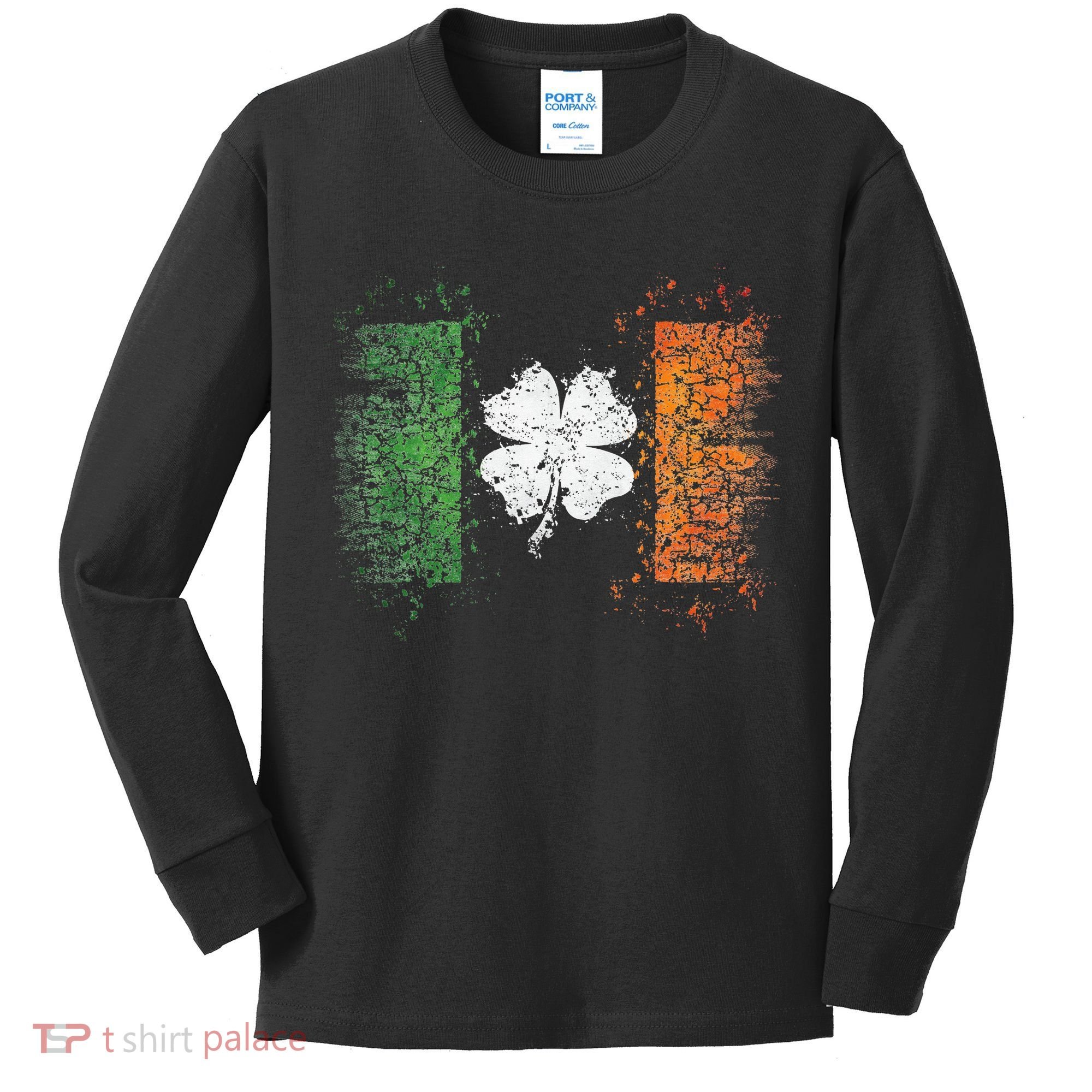 Irish flag Distressed Shamrock ST Patrick's Day Kids Long Sleeve Shirt