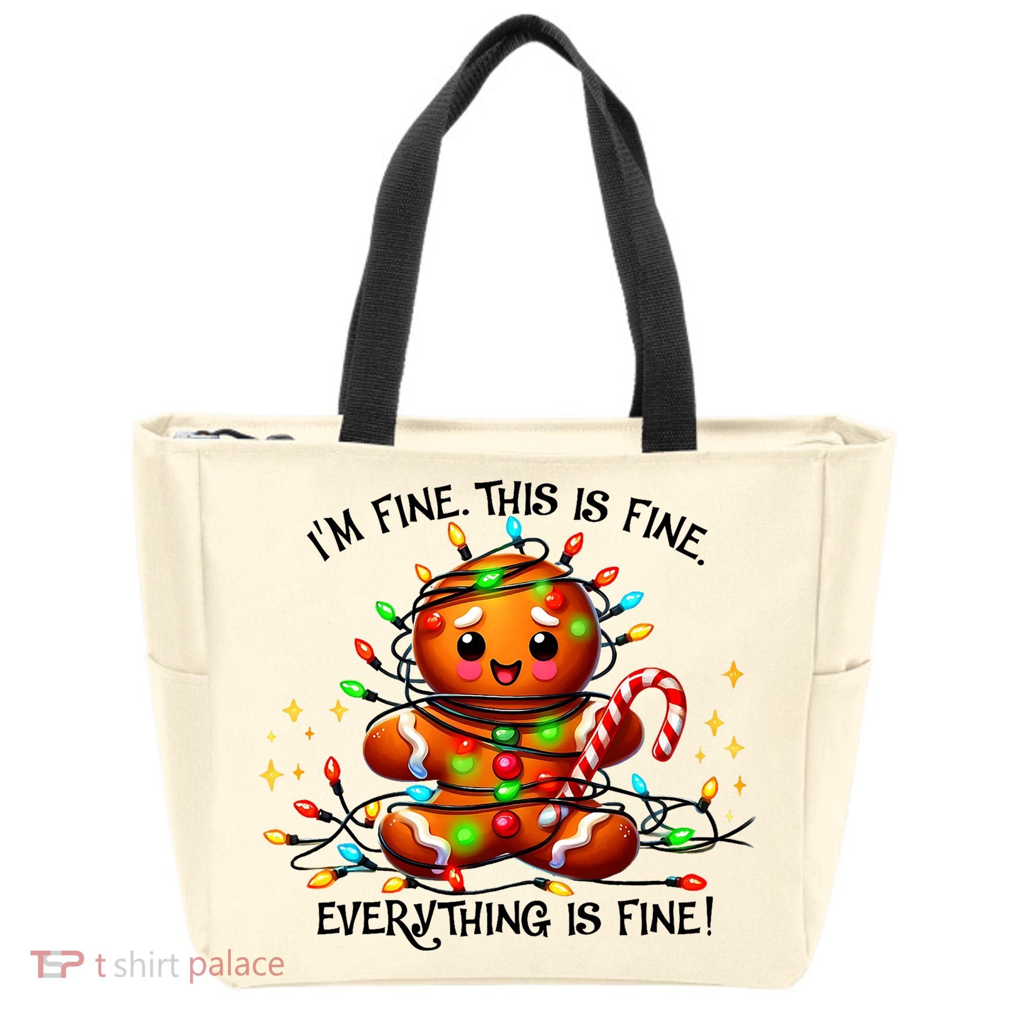 IM Fine Everything Is Fine Gingerbread Christmas Lights Tote Bag