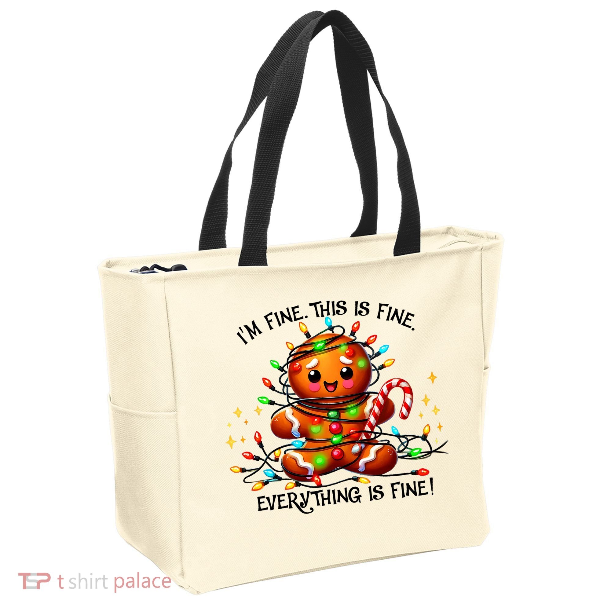 IM Fine Everything Is Fine Gingerbread Christmas Lights Tote Bag