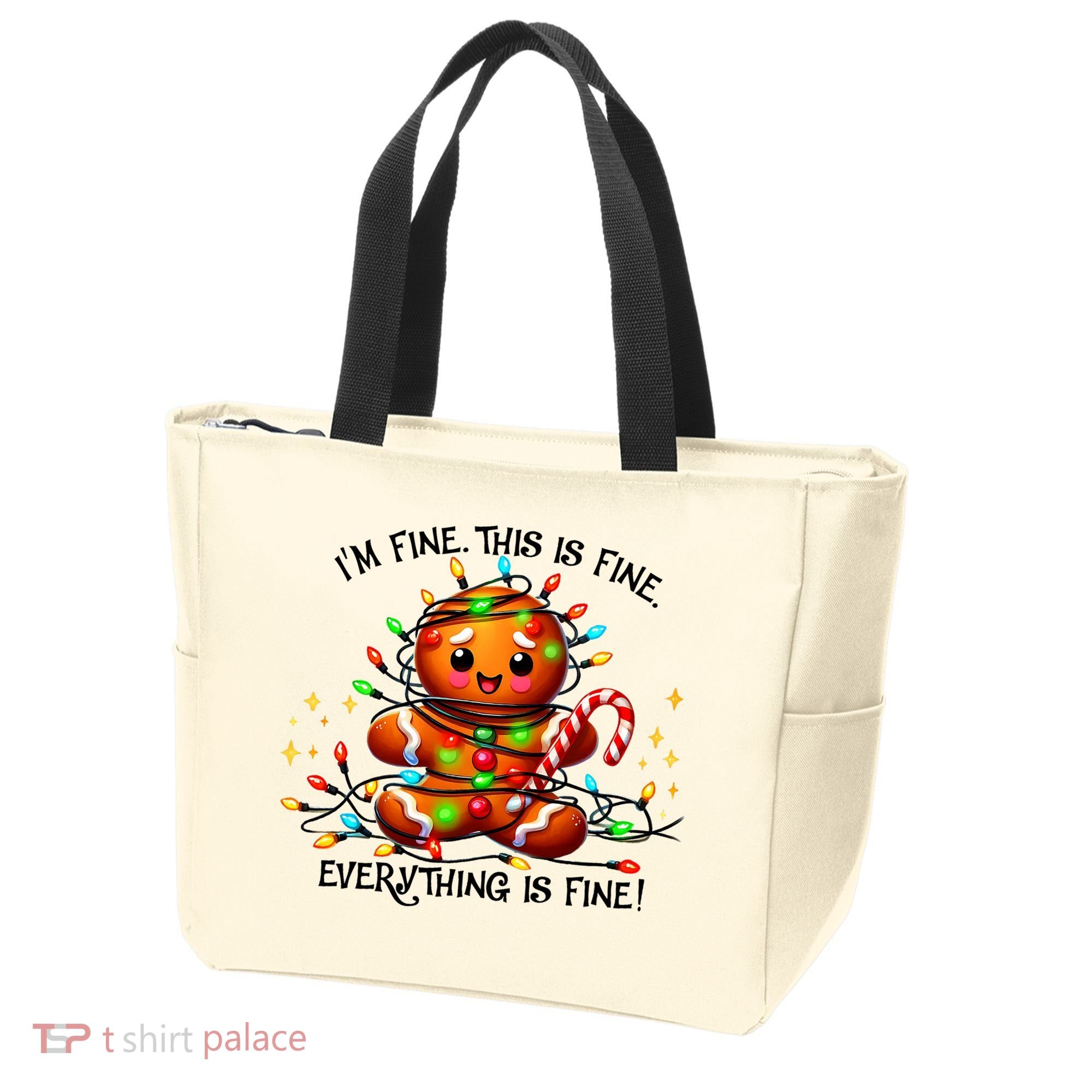 IM Fine Everything Is Fine Gingerbread Christmas Lights Tote Bag