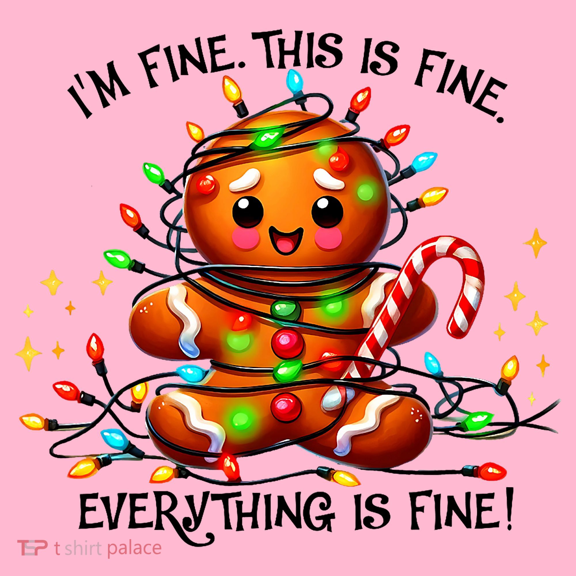 IM Fine Everything Is Fine Gingerbread Christmas Lights Coaster