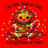 IM Fine Everything Is Fine Gingerbread Christmas Lights Santa Hat thumb 1