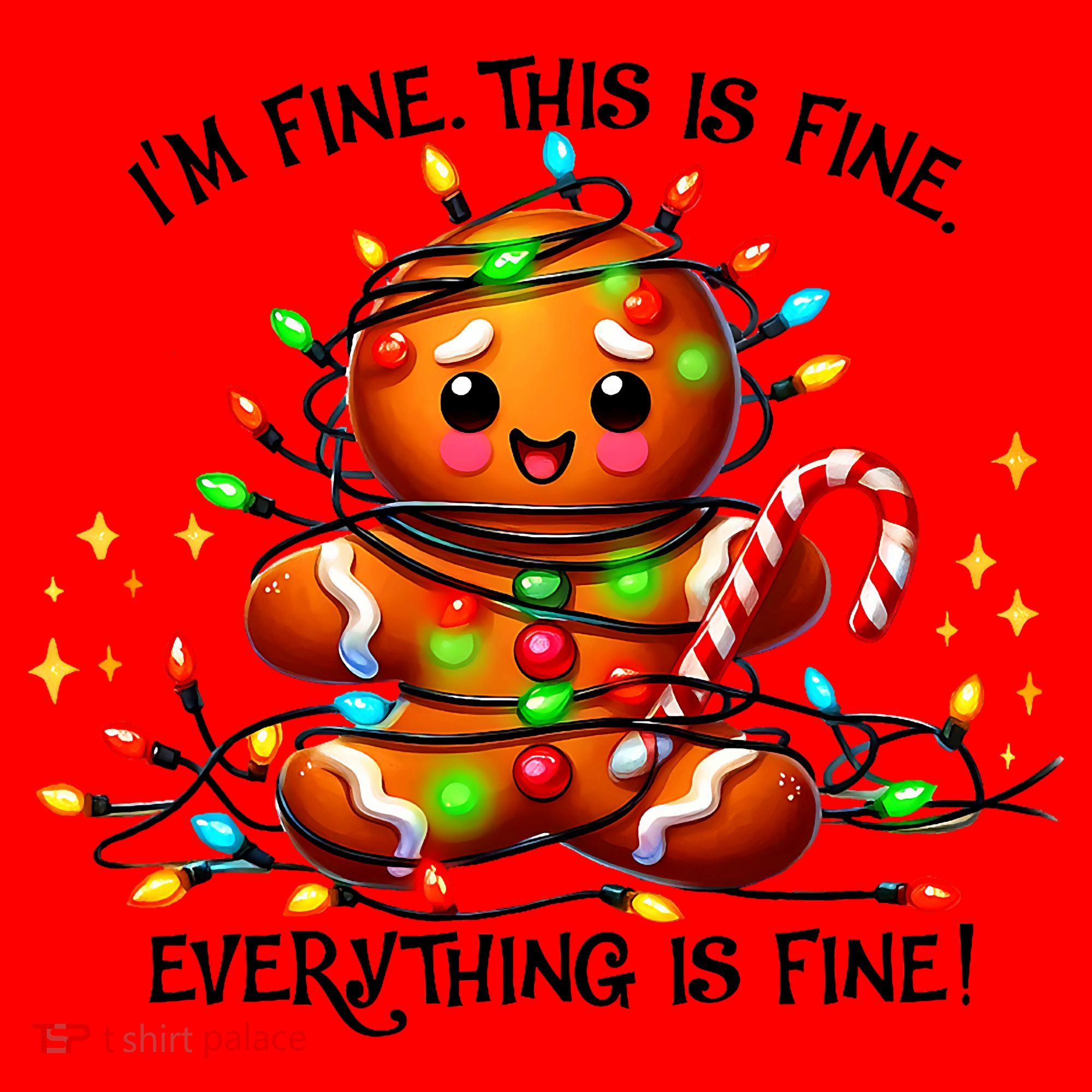 IM Fine Everything Is Fine Gingerbread Christmas Lights Santa Hat