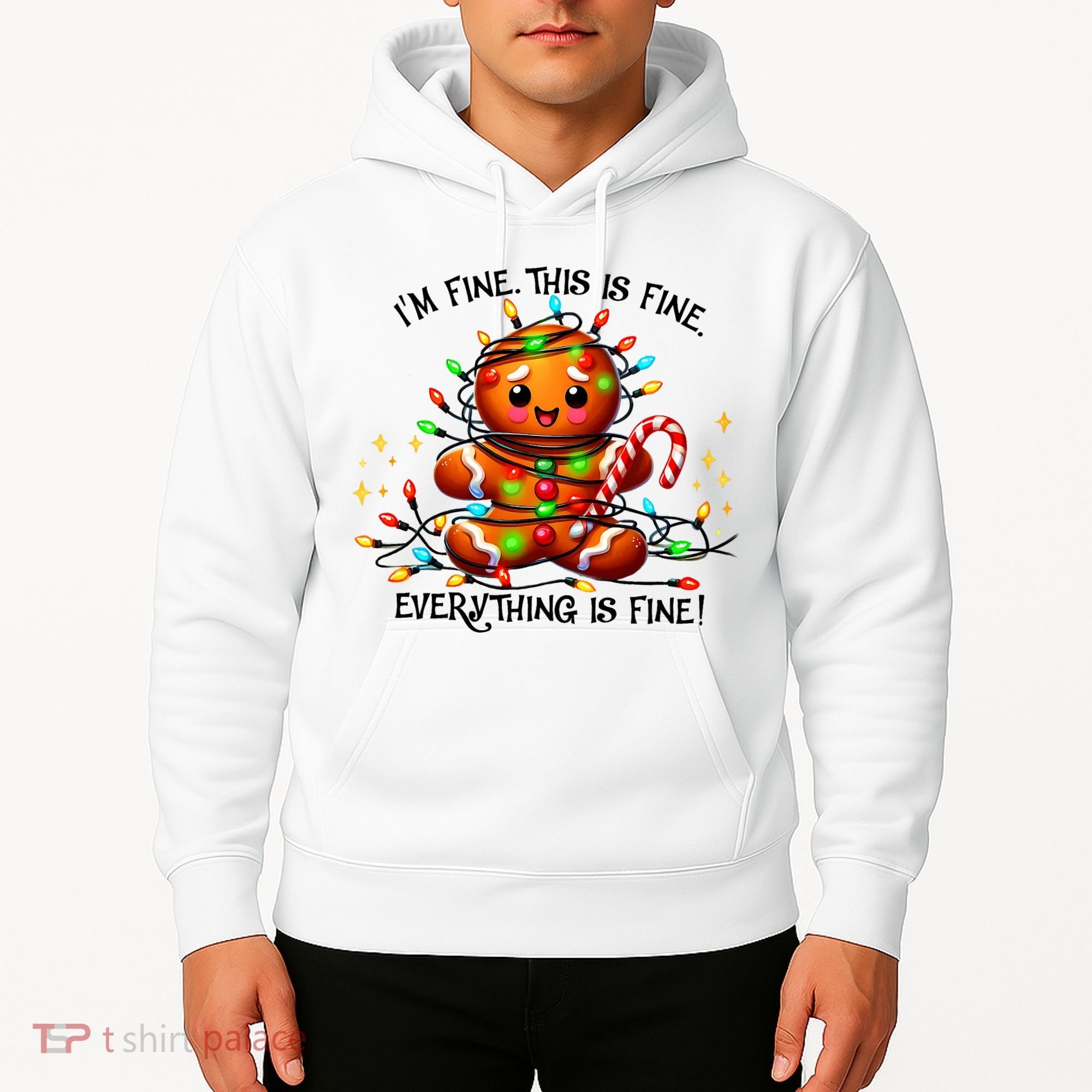 IM Fine Everything Is Fine Gingerbread Christmas Lights Hoodie