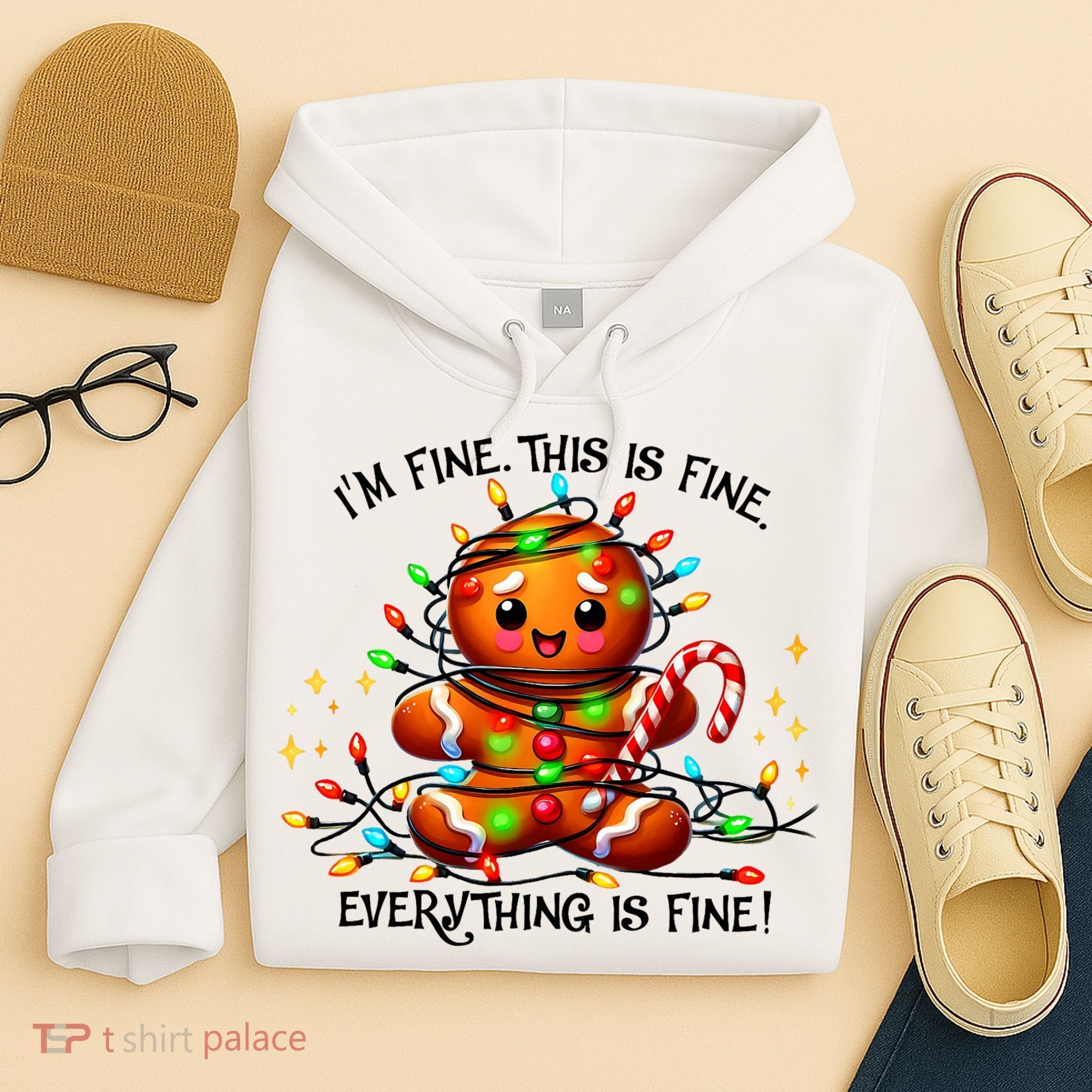 IM Fine Everything Is Fine Gingerbread Christmas Lights Hoodie