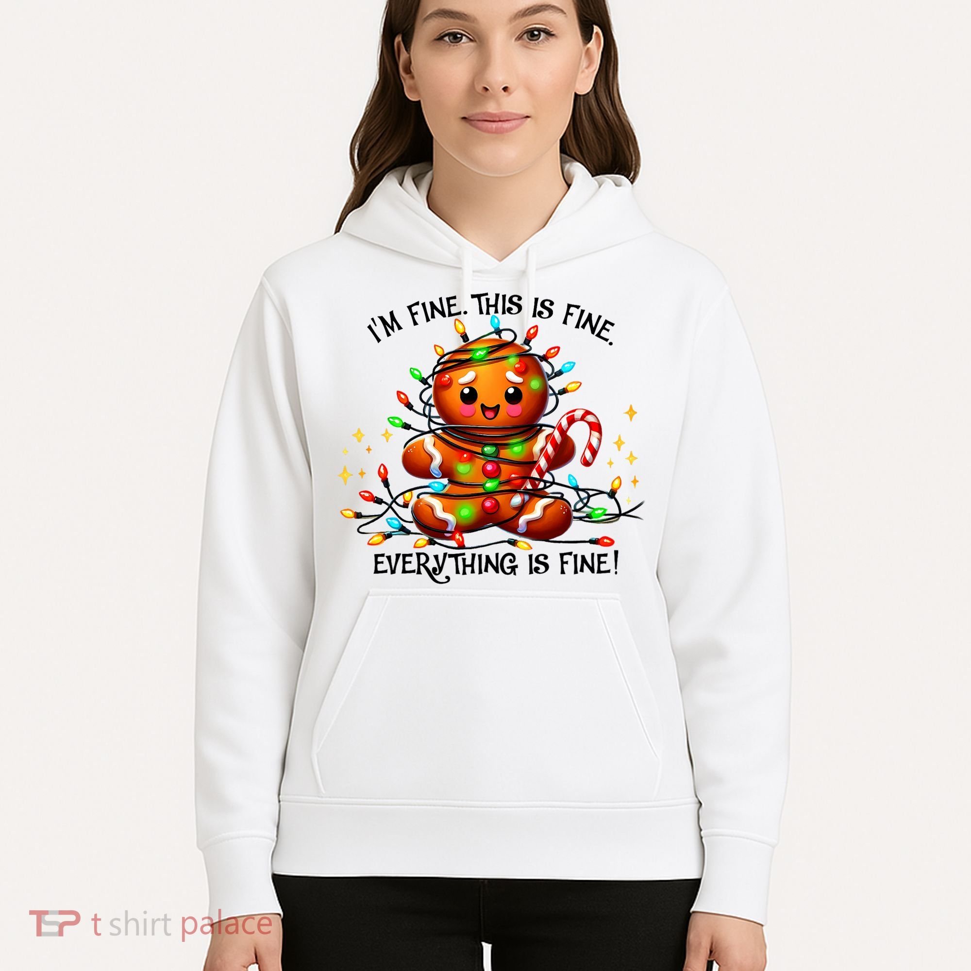 IM Fine Everything Is Fine Gingerbread Christmas Lights Hoodie