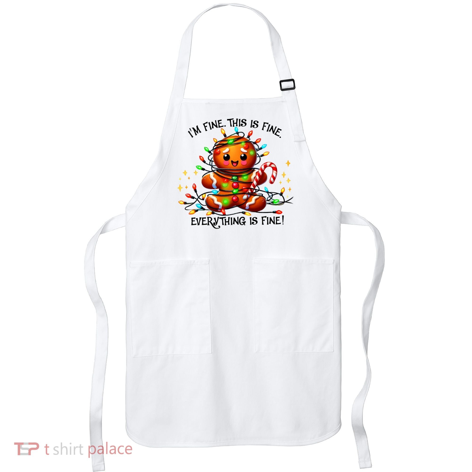 IM Fine Everything Is Fine Gingerbread Christmas Lights Apron