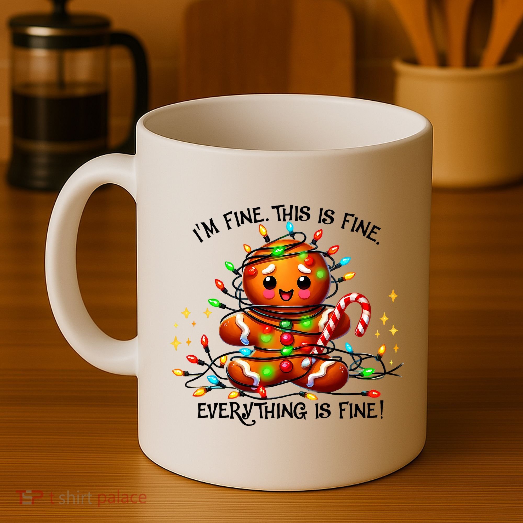 IM Fine Everything Is Fine Gingerbread Christmas Lights Coffee Mug