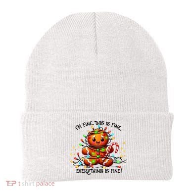 IM Fine Everything Is Fine Gingerbread Christmas Lights Beanie