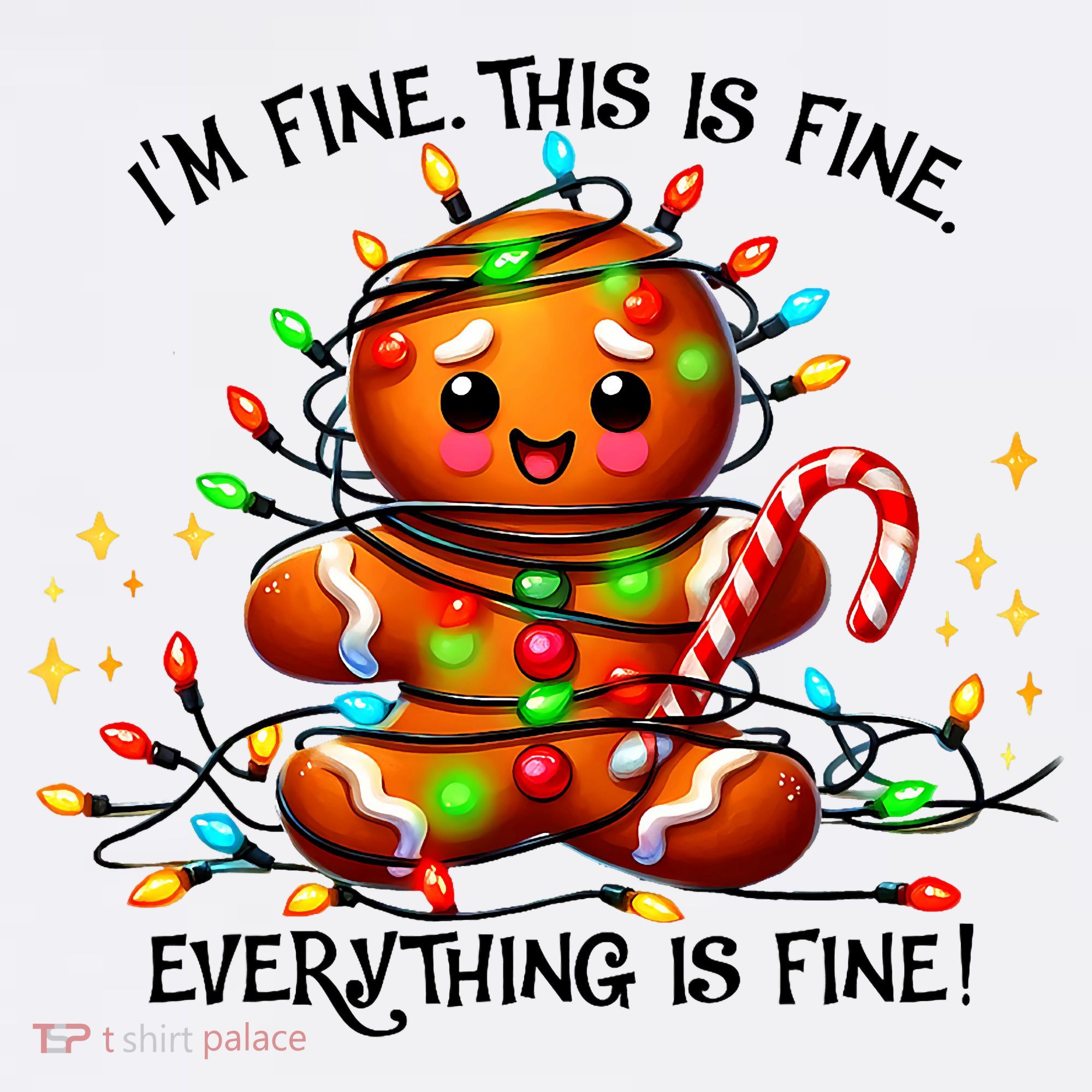 IM Fine Everything Is Fine Gingerbread Christmas Lights Beanie