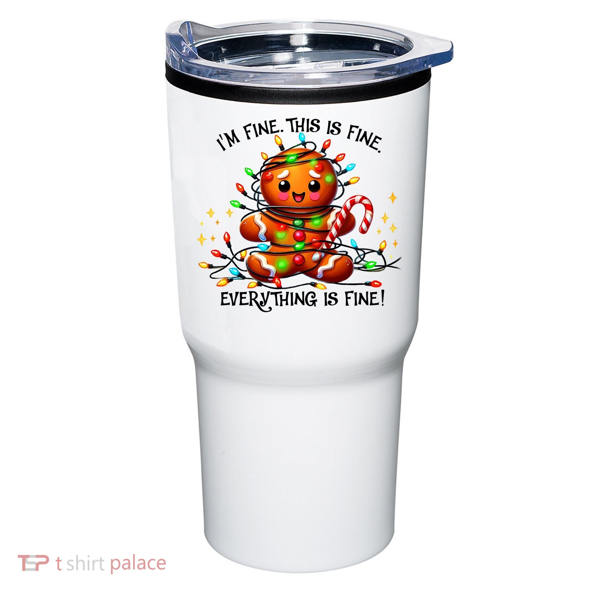IM Fine Everything Is Fine Gingerbread Christmas Lights Tumbler