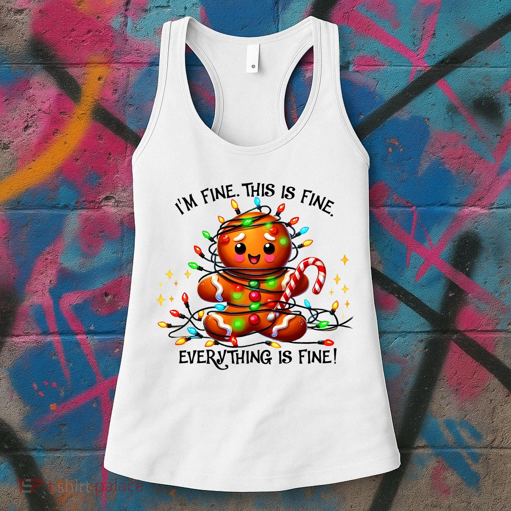 IM Fine Everything Is Fine Gingerbread Christmas Lights Women's Tank Top
