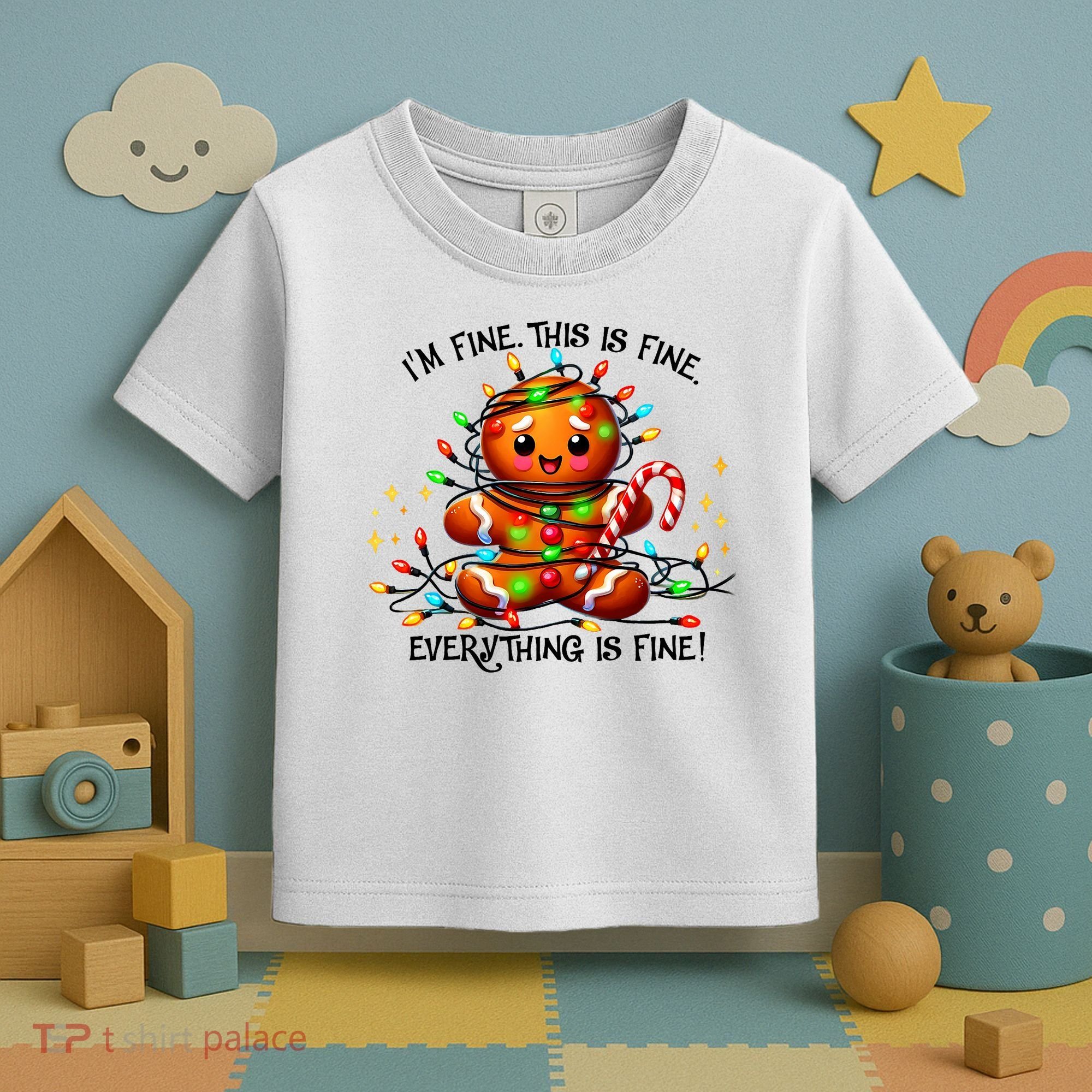 IM Fine Everything Is Fine Gingerbread Christmas Lights Toddler T-Shirt